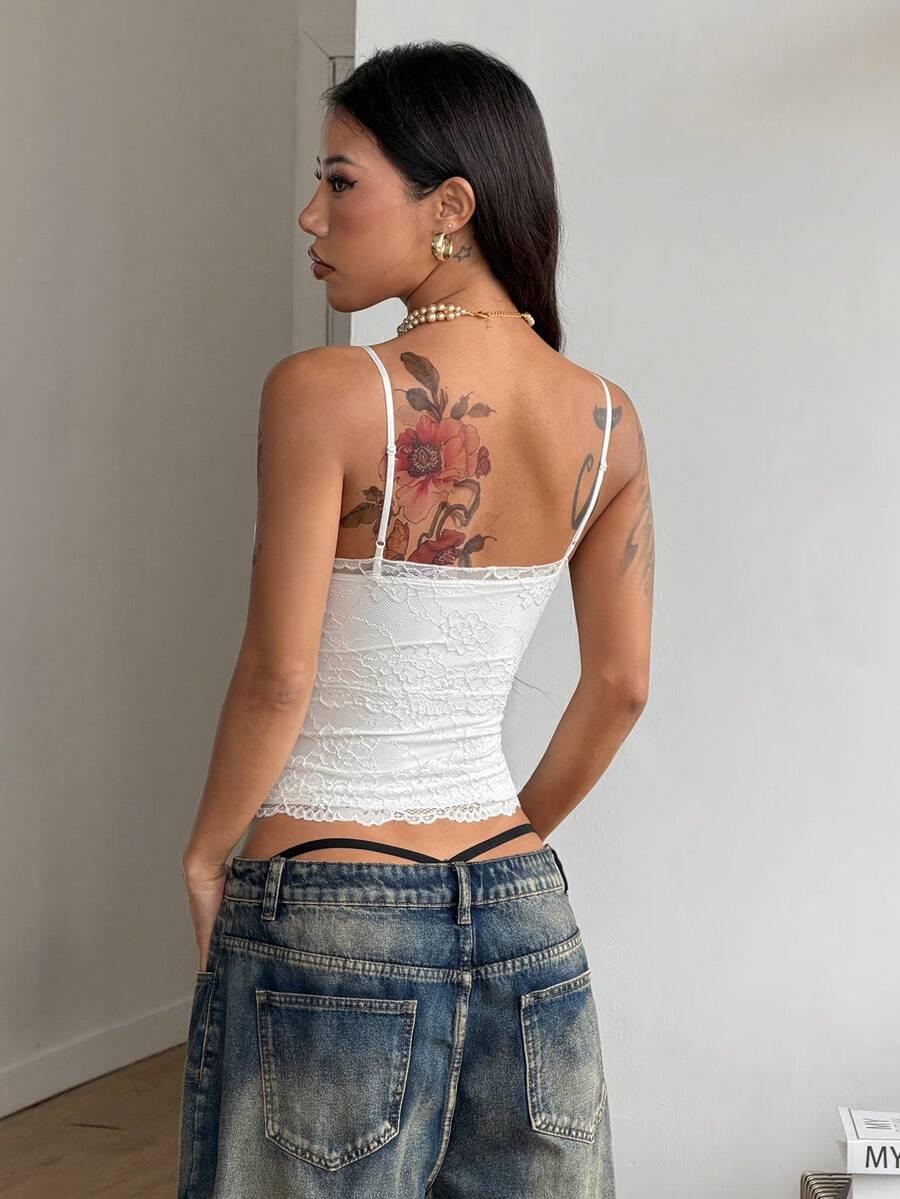 SHEIN BIAŁY TOP RAMIĄCZKA KORONKA S06__M