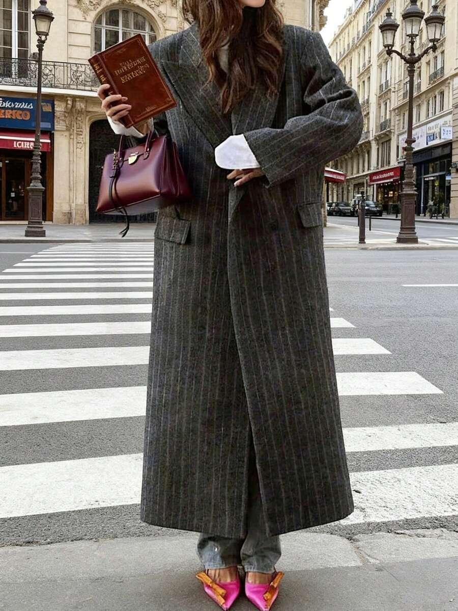 SHEIN SZARA PŁASZCZ W PASKI W01__S