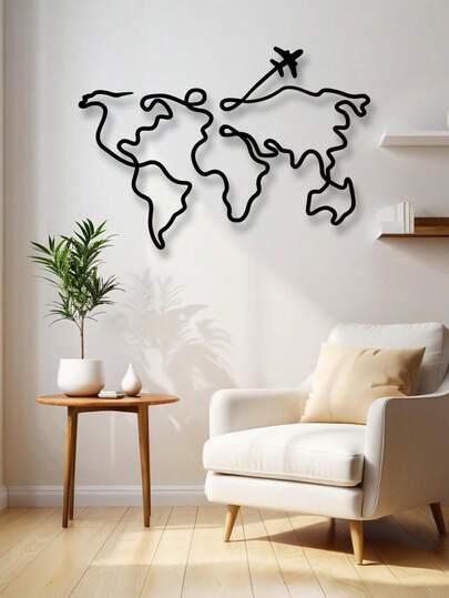 SHEIN METALOWA DEKORACJA ŚCIENNA MAPA ŚWIATA S07__50X35,2