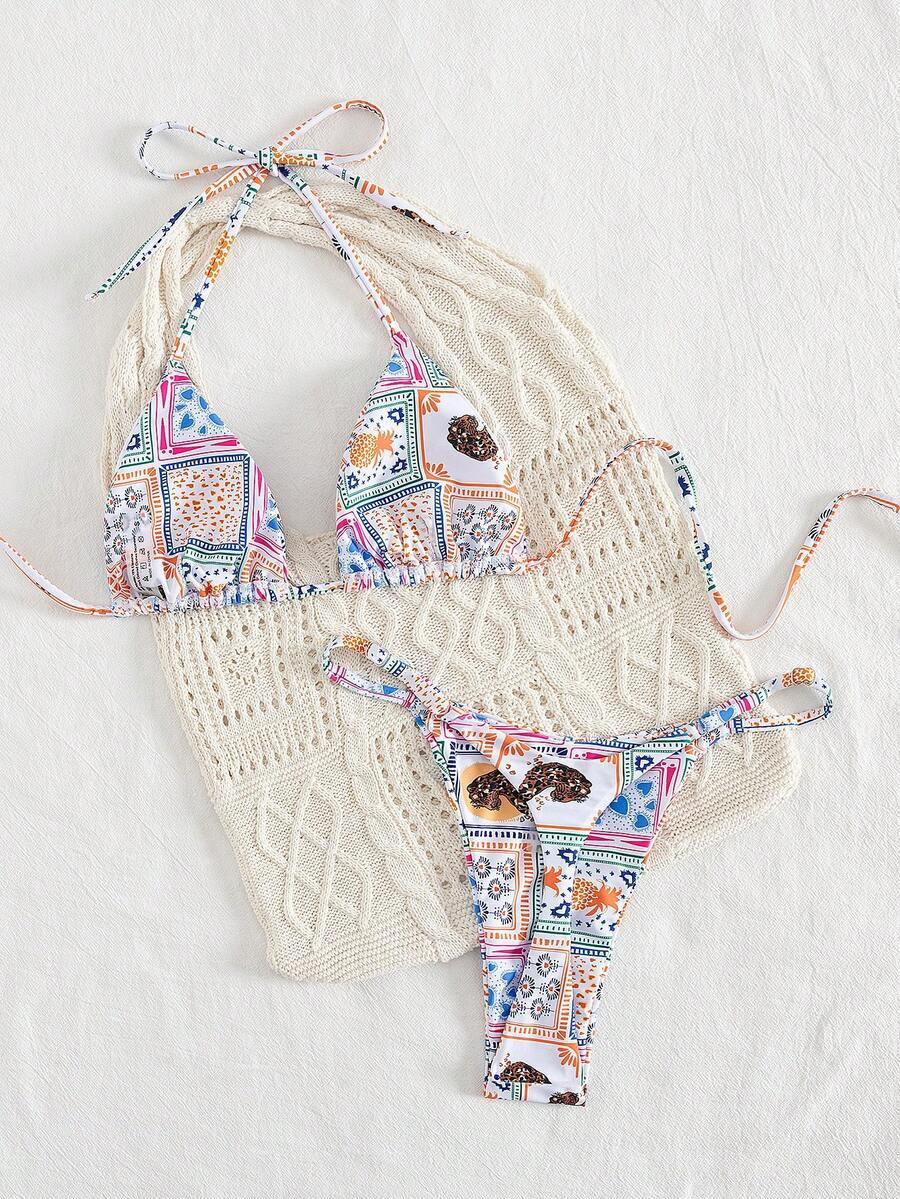 SHEIN DWUCZĘŚCIOWY STRÓJ KĄPIELOWY PRINT S09__S