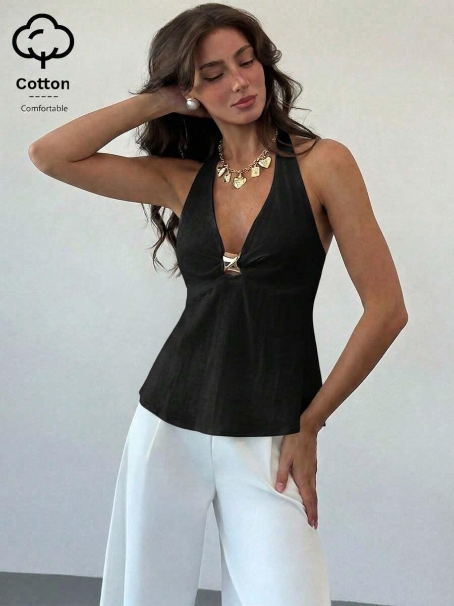 ALORUH CZARNY TOP ODKRYTE PLECY S09__L