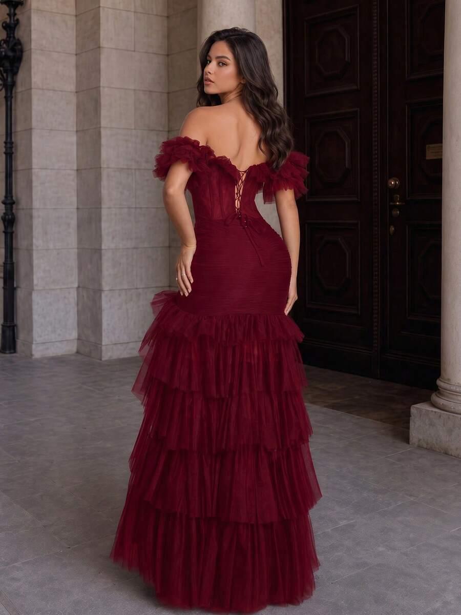 VIPGIRL BURGUNDOWA MAXI SUKIENKA ODKRYTE RAMIONA S06__M