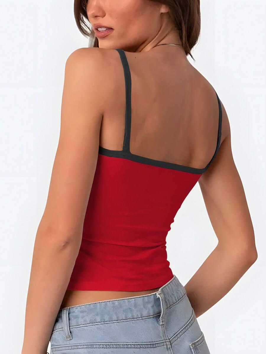 INAWLY CZERWONY TOP NA RAMIĄCZKACH PRINT S06__XL