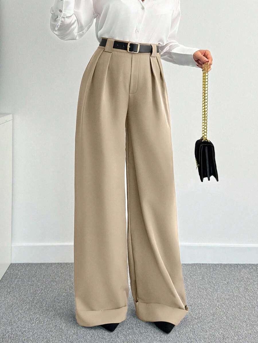 SHEIN BEŻOWE SPODNIE CASUAL S06__L