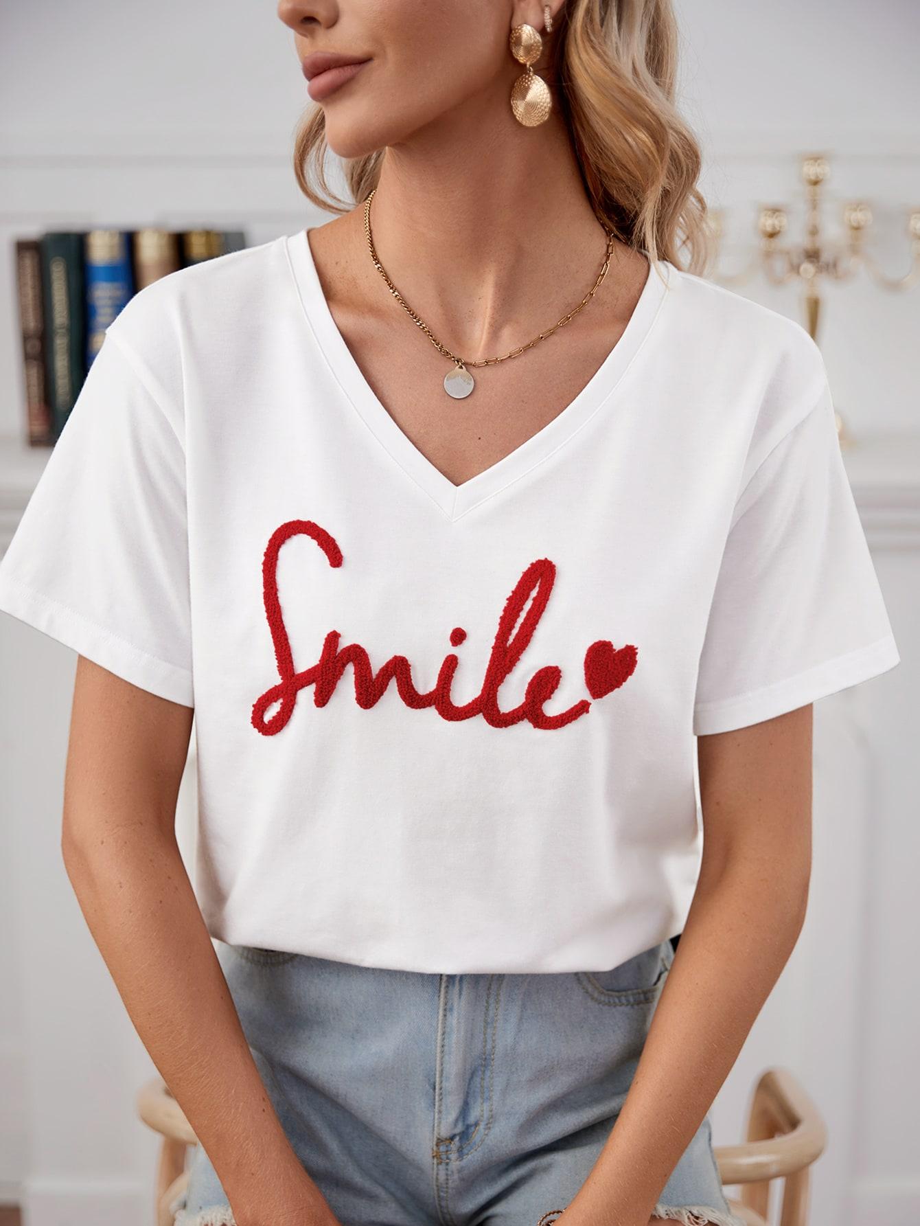 SHEIN BIAŁY T-SHIRT HAFT
