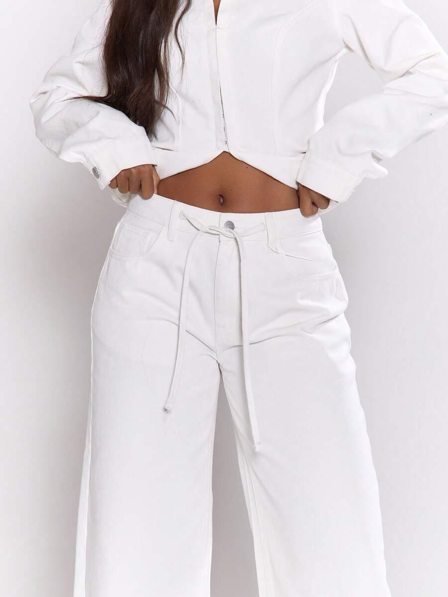 MUSERA BIAŁE SPODNIE JEANS WIĄZANIE S06__XS