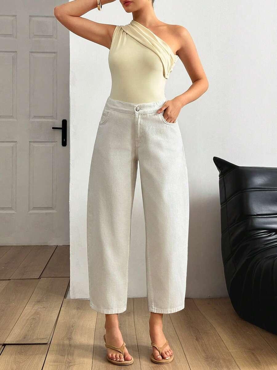 EURMUSE BIAŁE LUŹNE SPODNIE JEANS PK01__XS