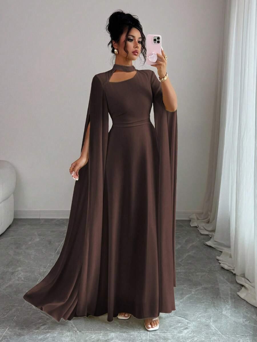 SHEIN BRĄZOWA MAXI SUKIENKA S06__S