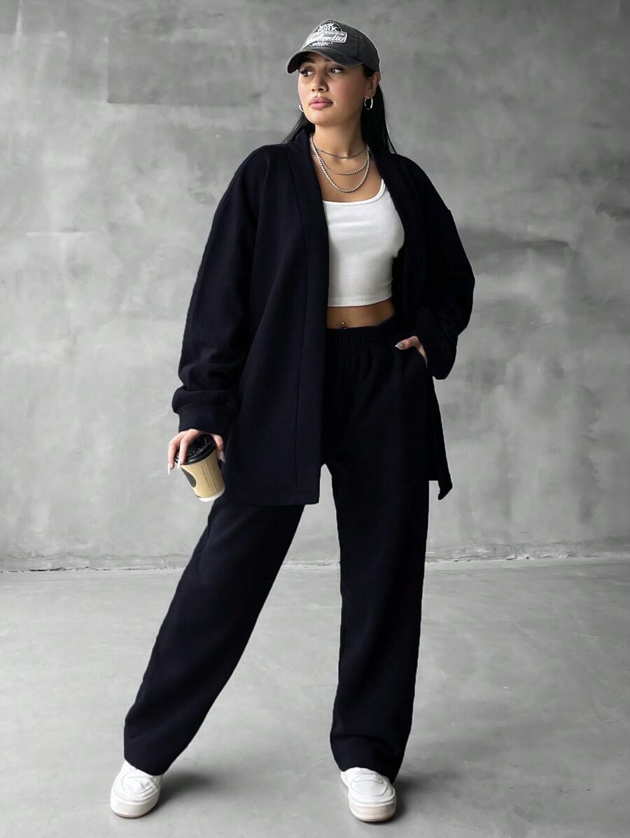 SHEIN CZARNY KOMPLET SPODNIE BLUZA S06__50