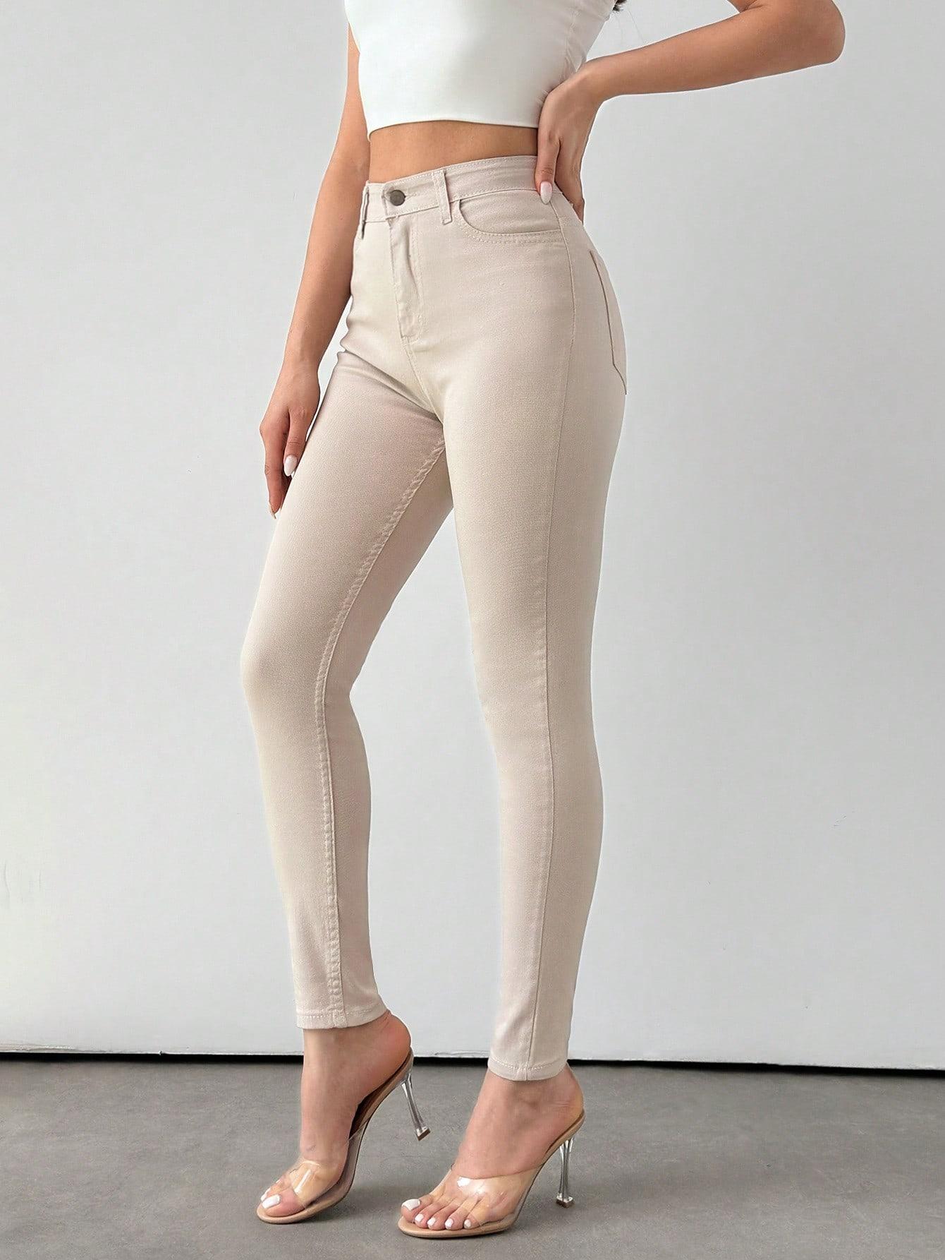 SHEIN BEŻOWE SPODNIE RURKI JEANS PK01__S
