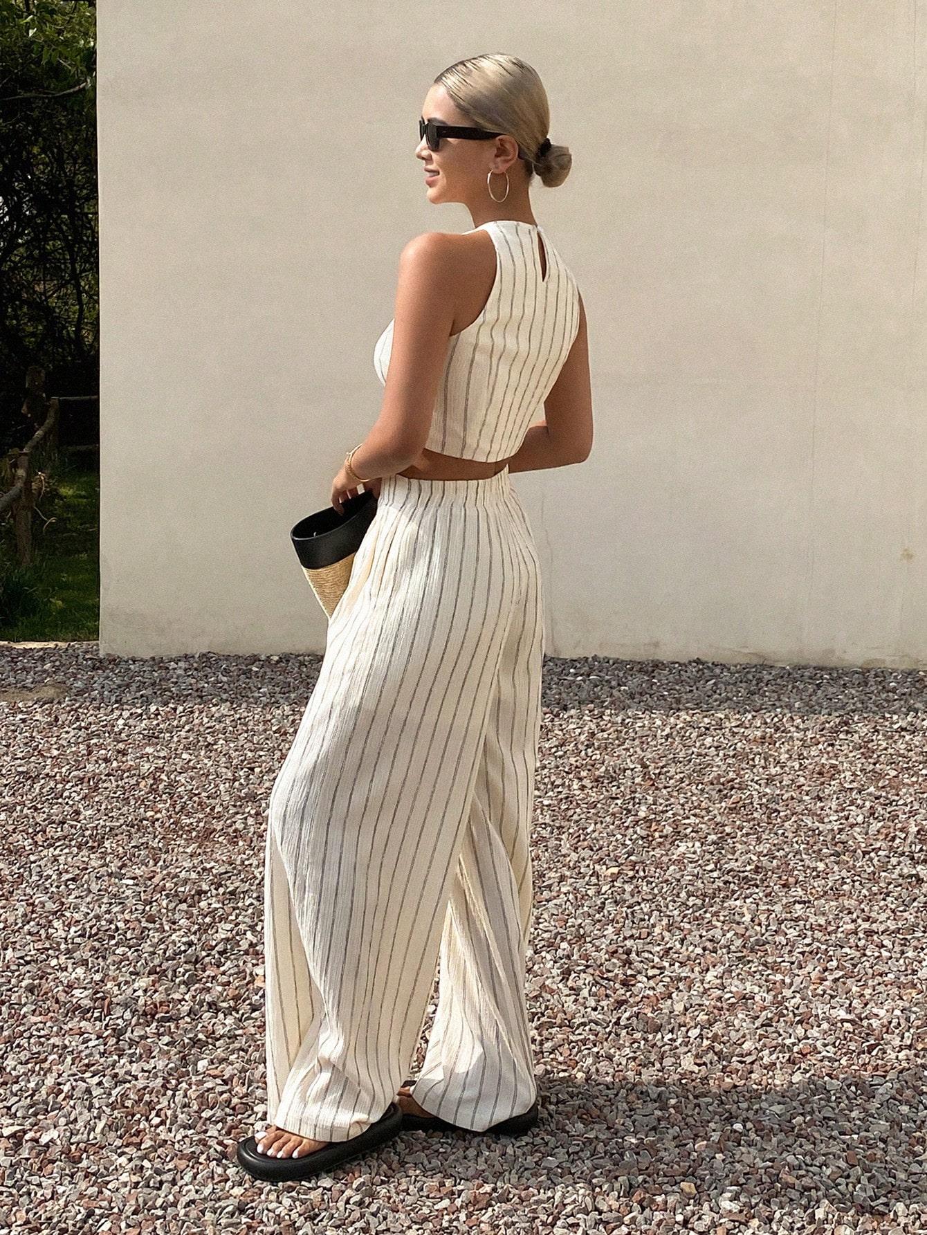 SHEIN KOMPLET TOP SPODNIE WZÓR PASKI S06__M