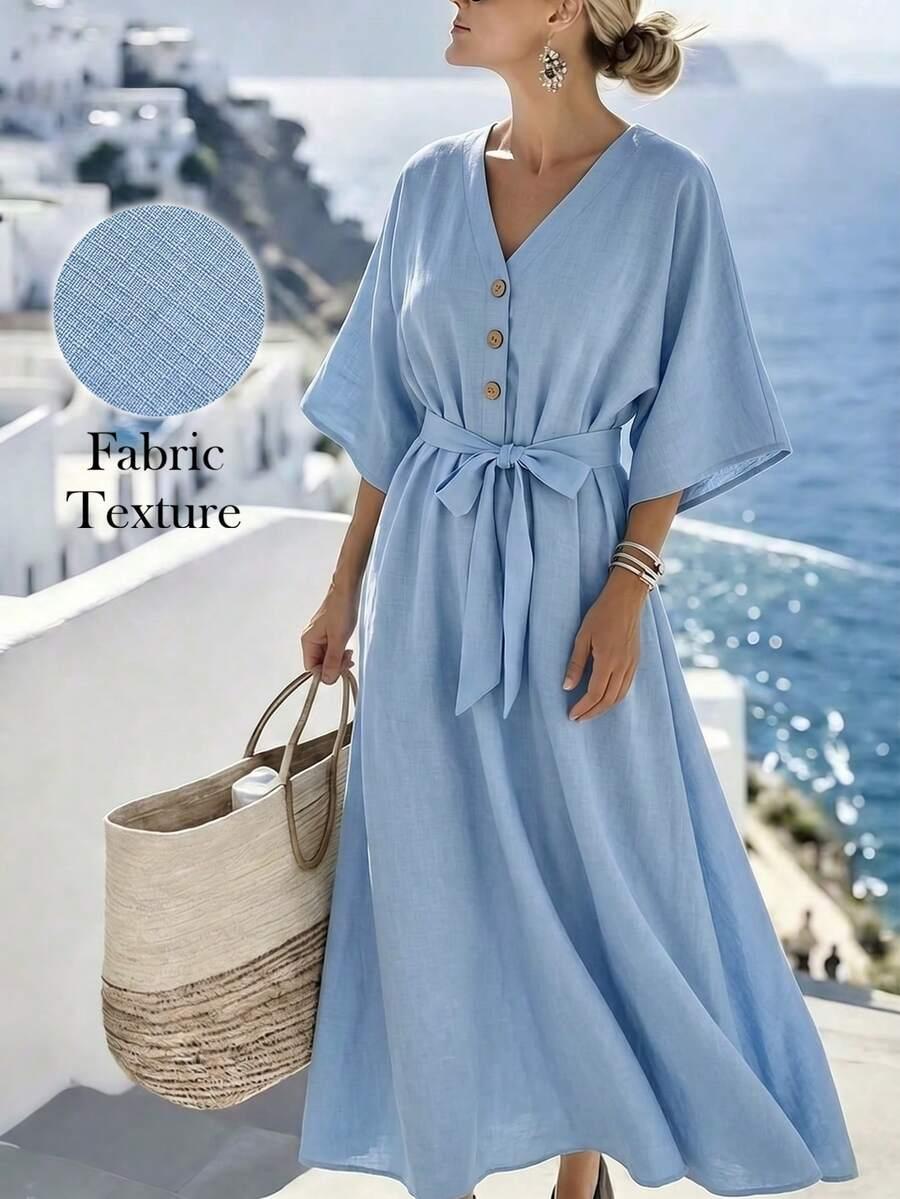 SHEIN NIEBIESKA SUKIENKA RĘKAW 3/4 S06__S