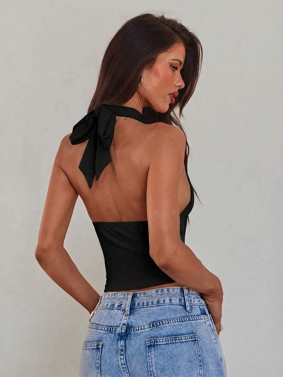 SHEIN CZARNY TOP ODKRYTE PLECY S06__S