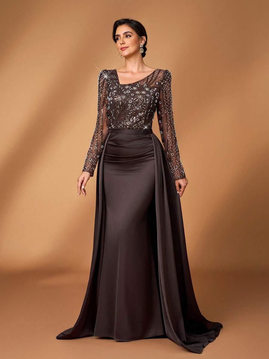 SHEIN BRĄZOWA MAXI SUKIENKA S06__XL