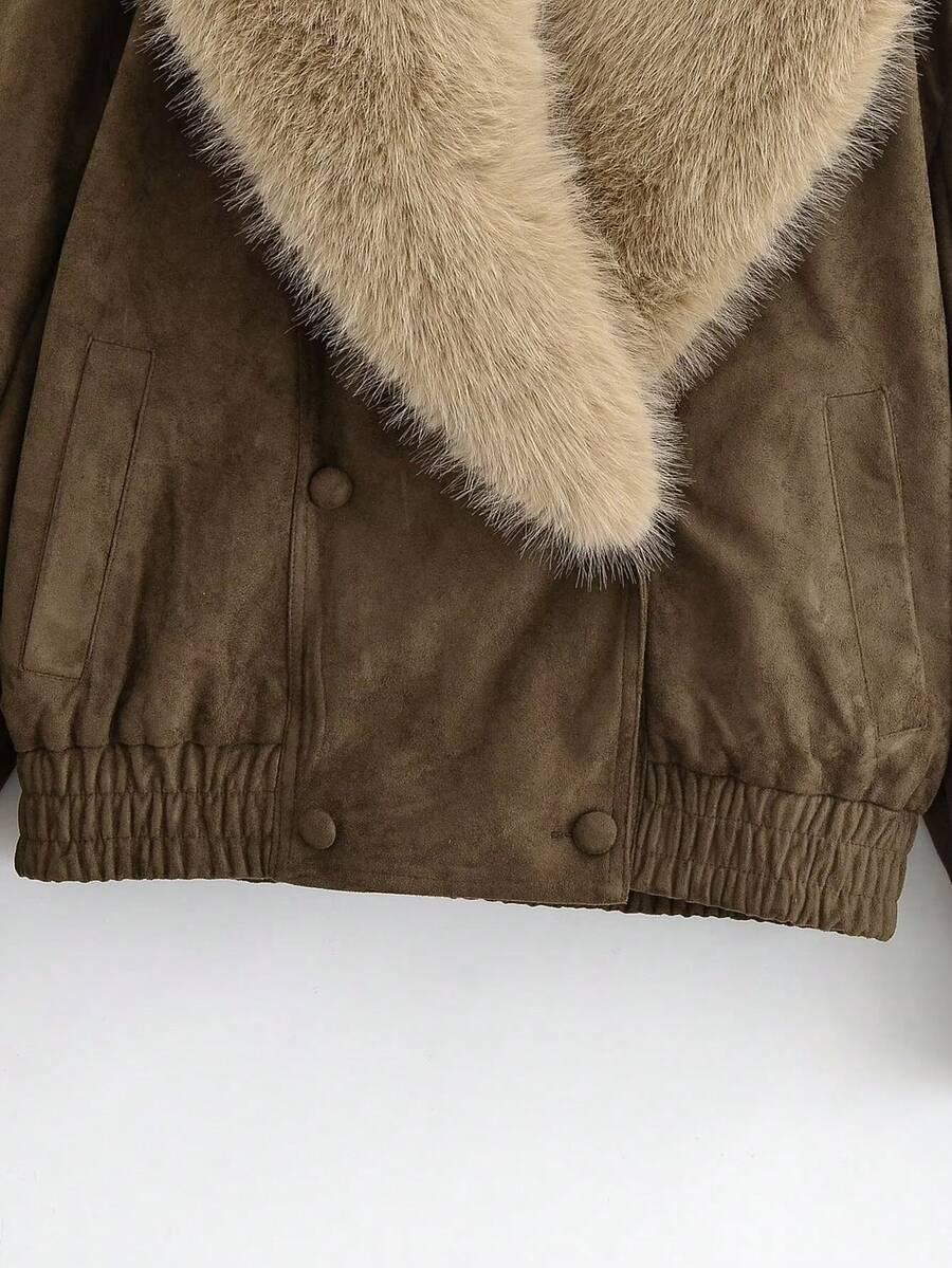 SHEIN KURTKA IMITACJA ZAMSZU GUZIKI W01__L