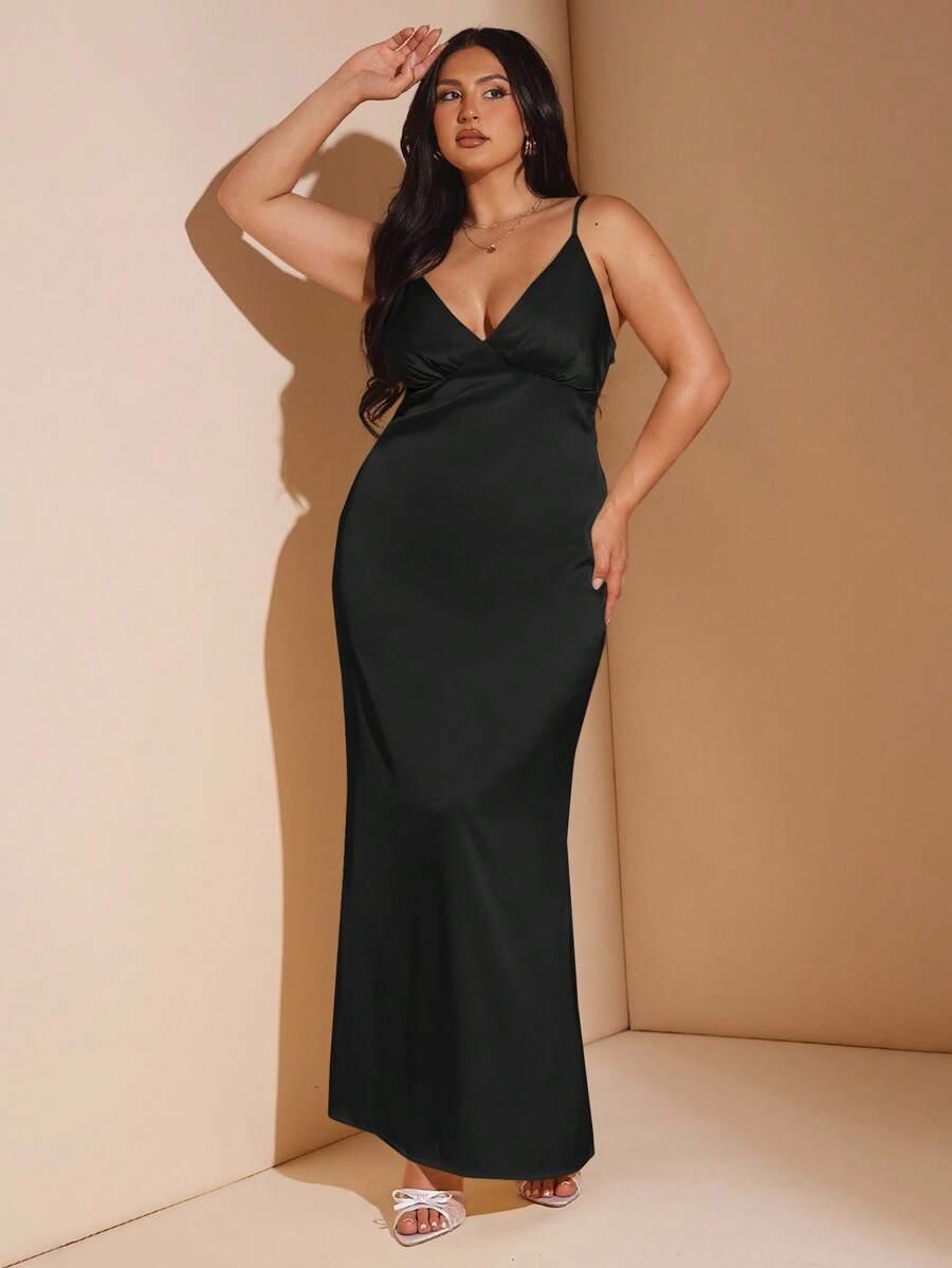 SHEIN CZARNA MAXI SATYNOWA SUKIENKA S06__46