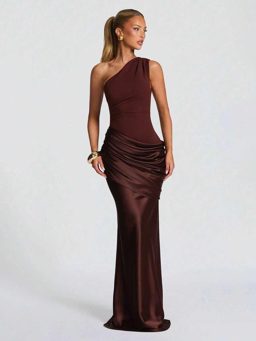 SHEIN BORDOWA MAXI SUKIENKA MARSZCZENIE S06__L