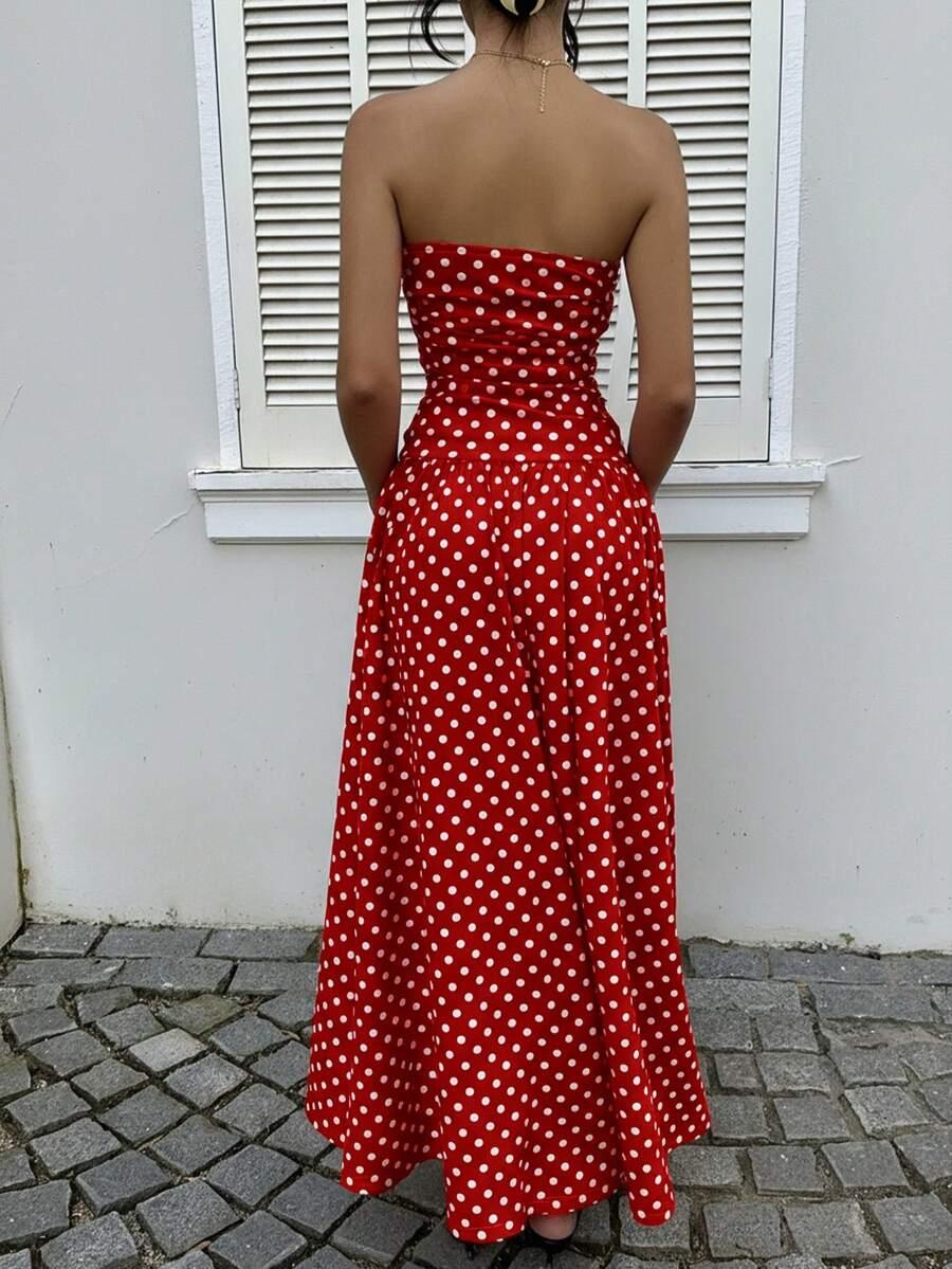 MAINGRL CZERWONA MAXI SUKIENKA GROSZKI S06__M