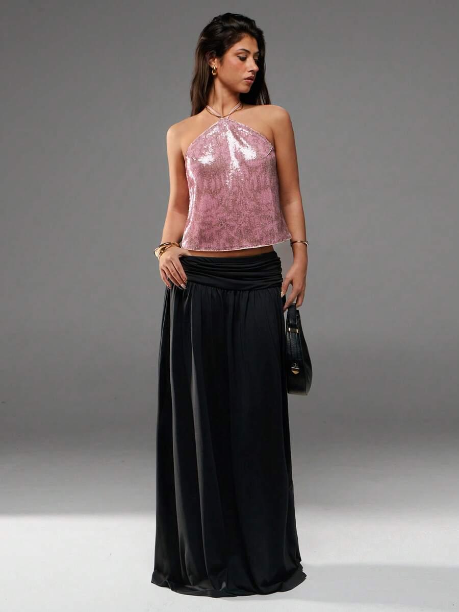 SHEIN CZARNA MAXI SPÓDNICA S06__L
