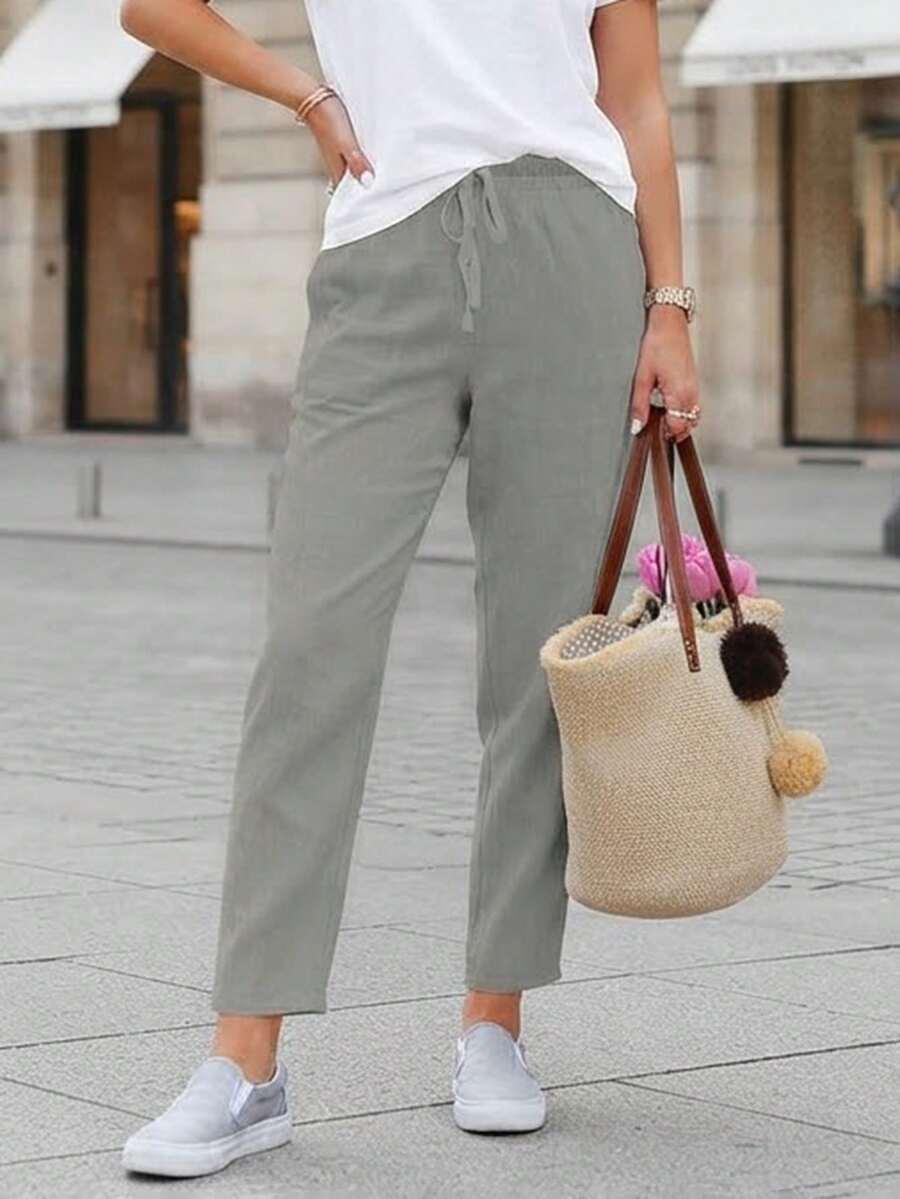 SHEIN SZARE CASUALOWE SPODNIE Z GUMKĄ W PASIE WIĄZANIE PK01__XL