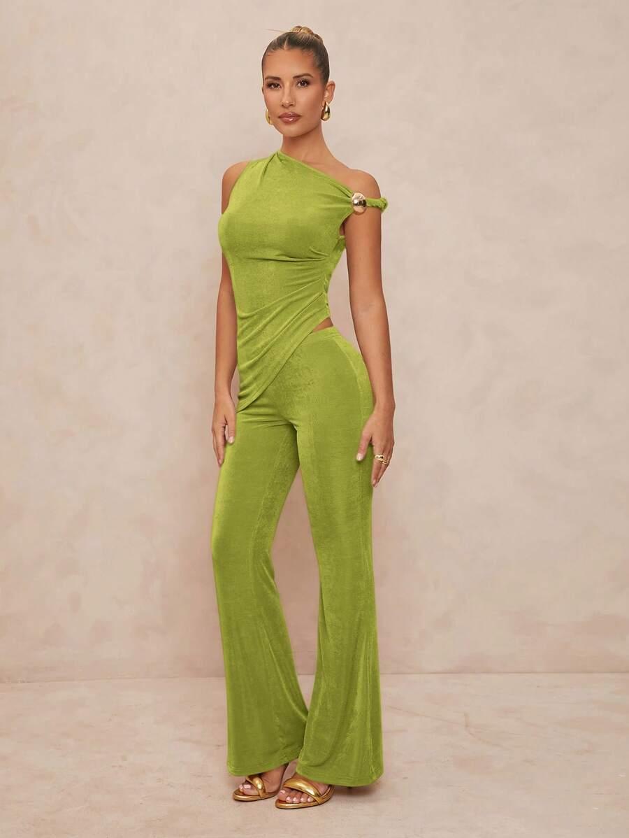 SHEIN KOMPLET ASYMETRYCZNY TOP SPODNIE PK01__M