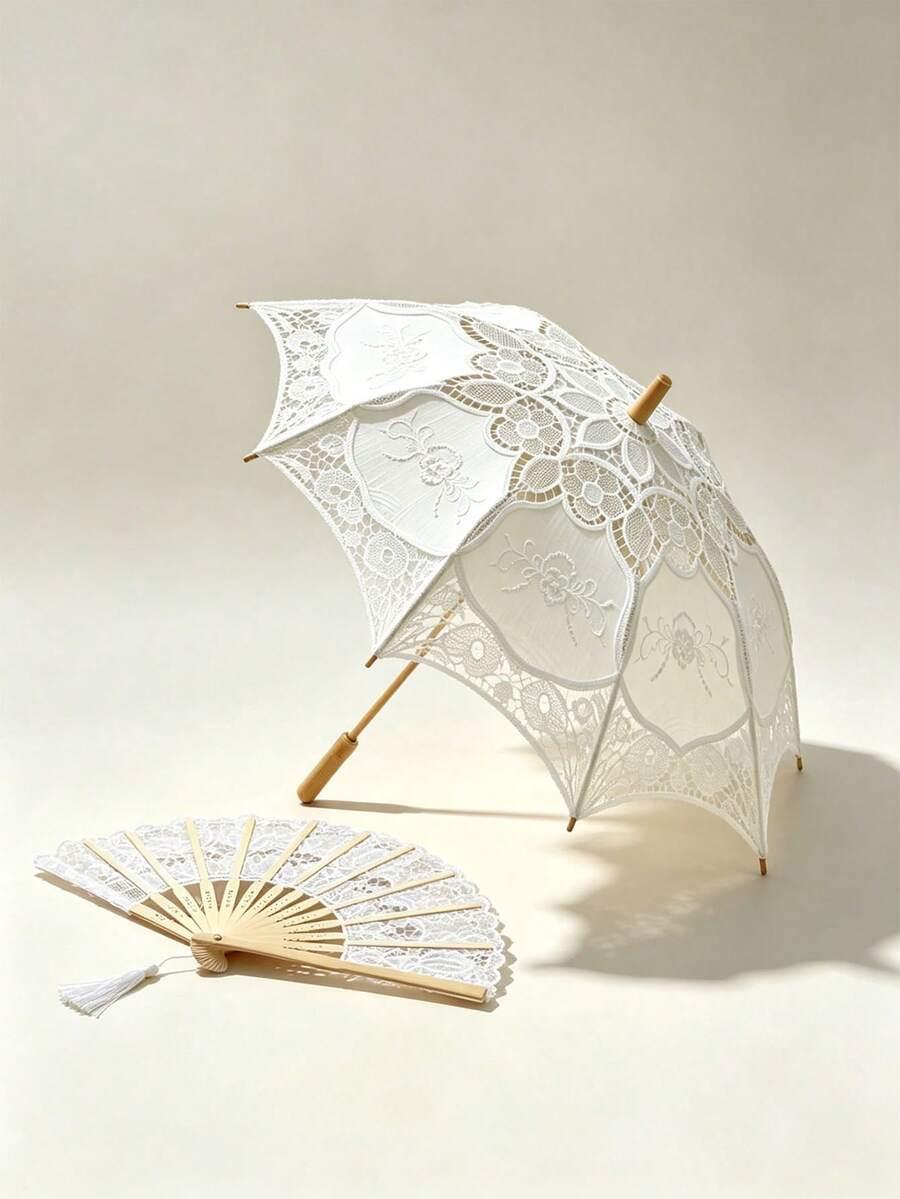 SHEIN BIAŁY KORONKOWY PARASOL PRZECIWSŁONECZNY S07__66X78