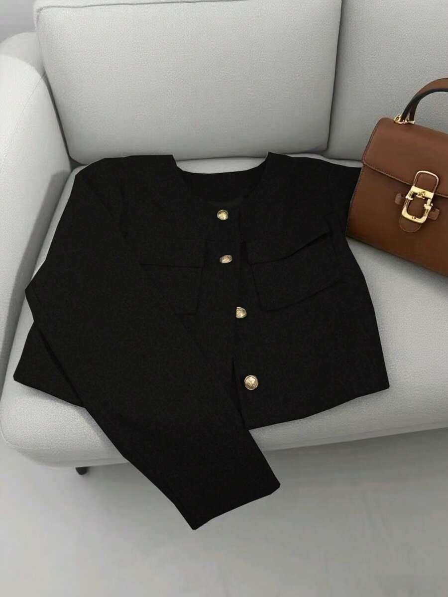 SHEIN CZARNA KURTKA GUZIKI PK01__L