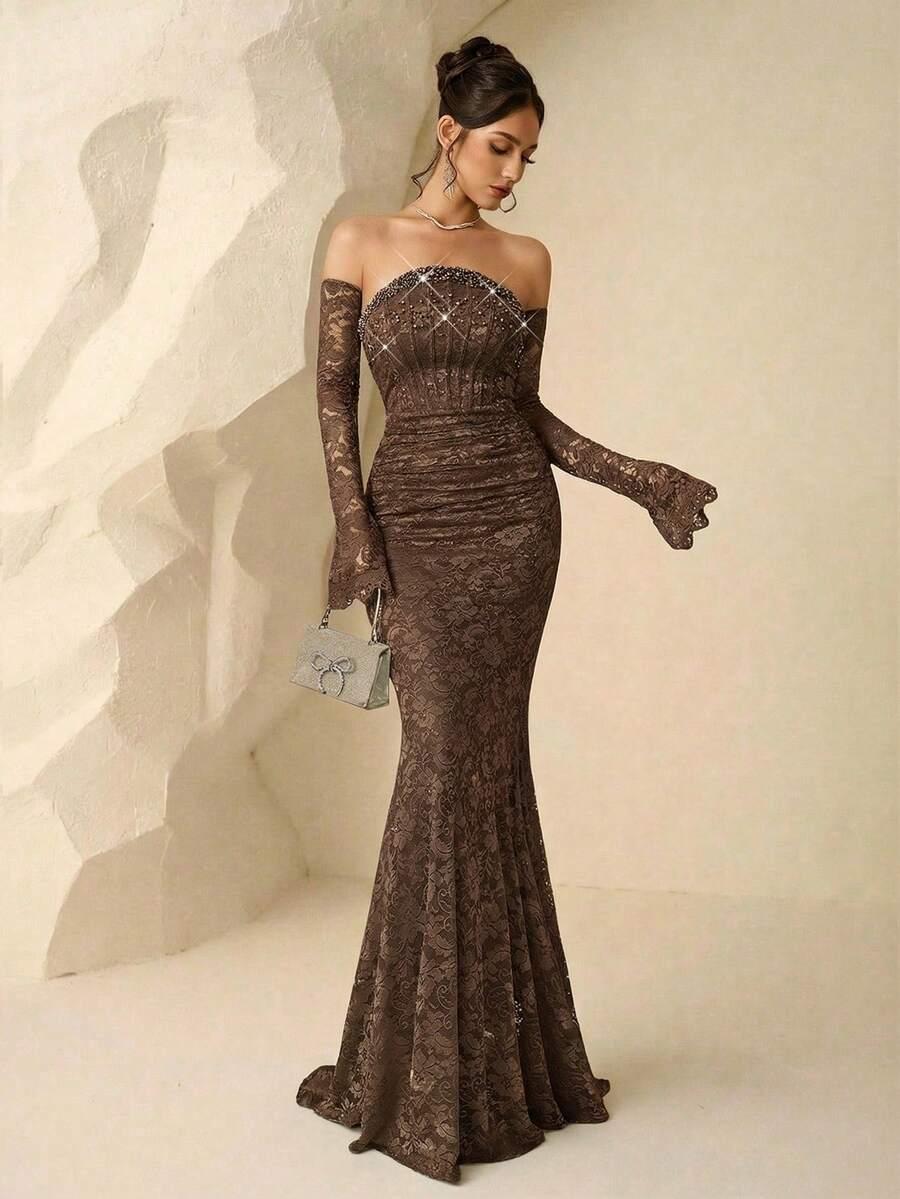 COUTIVA BRĄZOWA MAXI SUKIENKA S06__XS