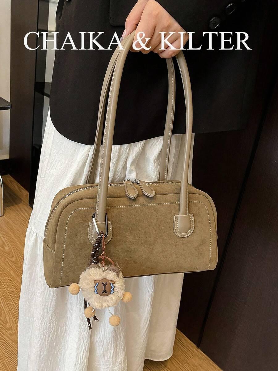 SHEIN BEŻOWY TOREBKA IMITACJA ZAMSZU S07__30X9X15