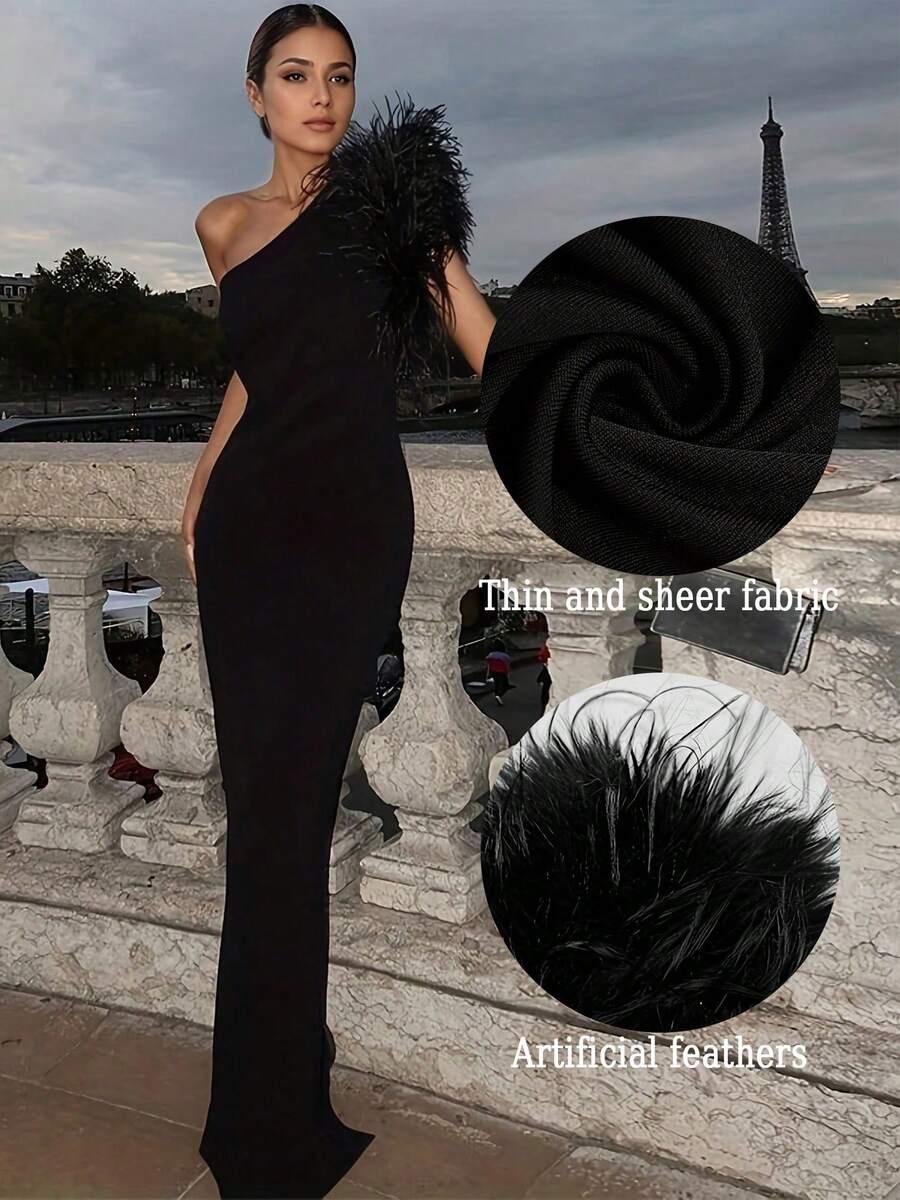 SHEIN CZARNA MAXI SUKIENKA NA JEDNO RAMIĘ FUTERKO S06__XL