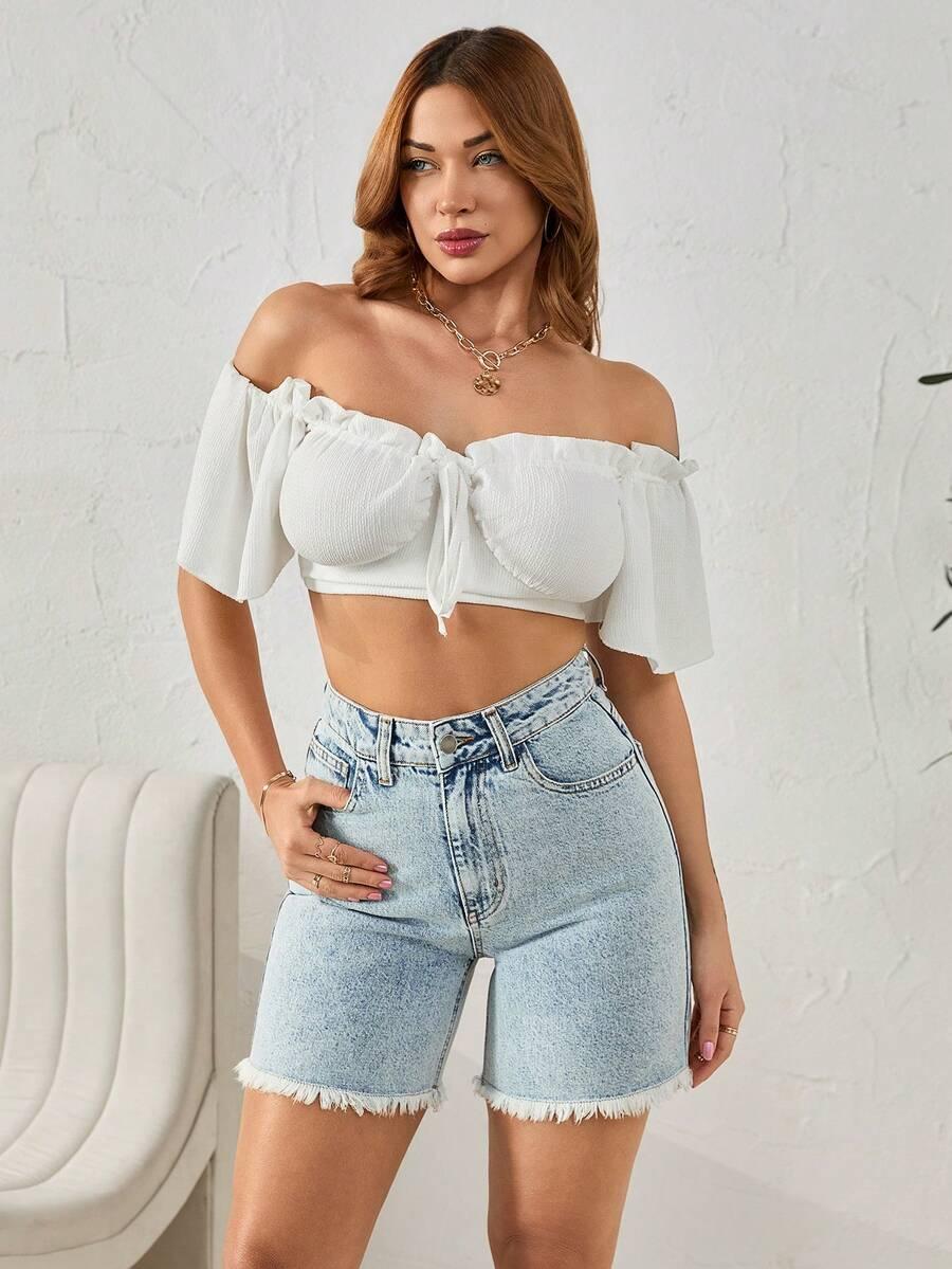 SHEIN NIEBIESKIE KRÓTKIE SPODENKI JEANS S06__L
