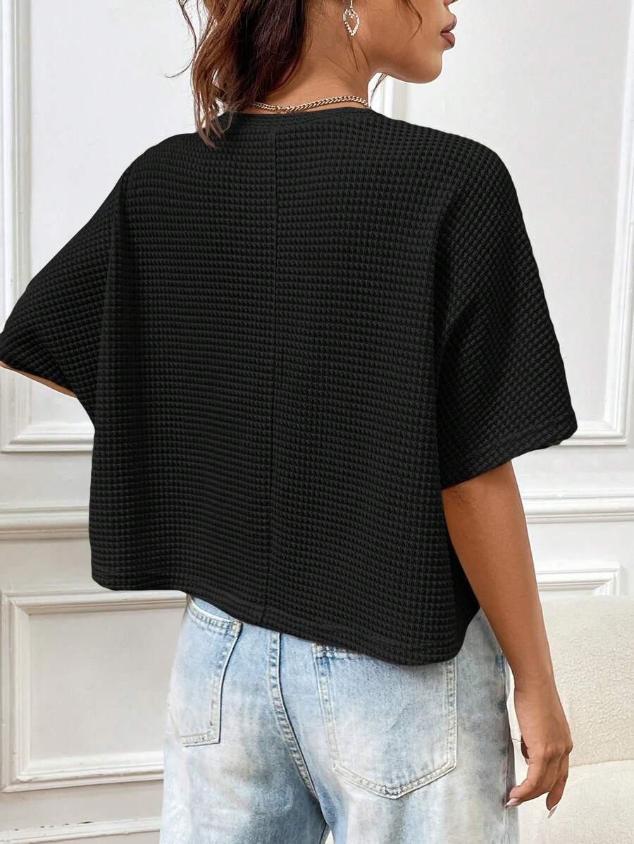 SHEIN CZARNA BLUZKA KRÓTKI RĘKAW S06__L