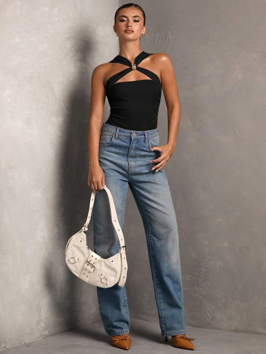 SHEIN CZARNE BODY ZDOBIENIE S06__XS