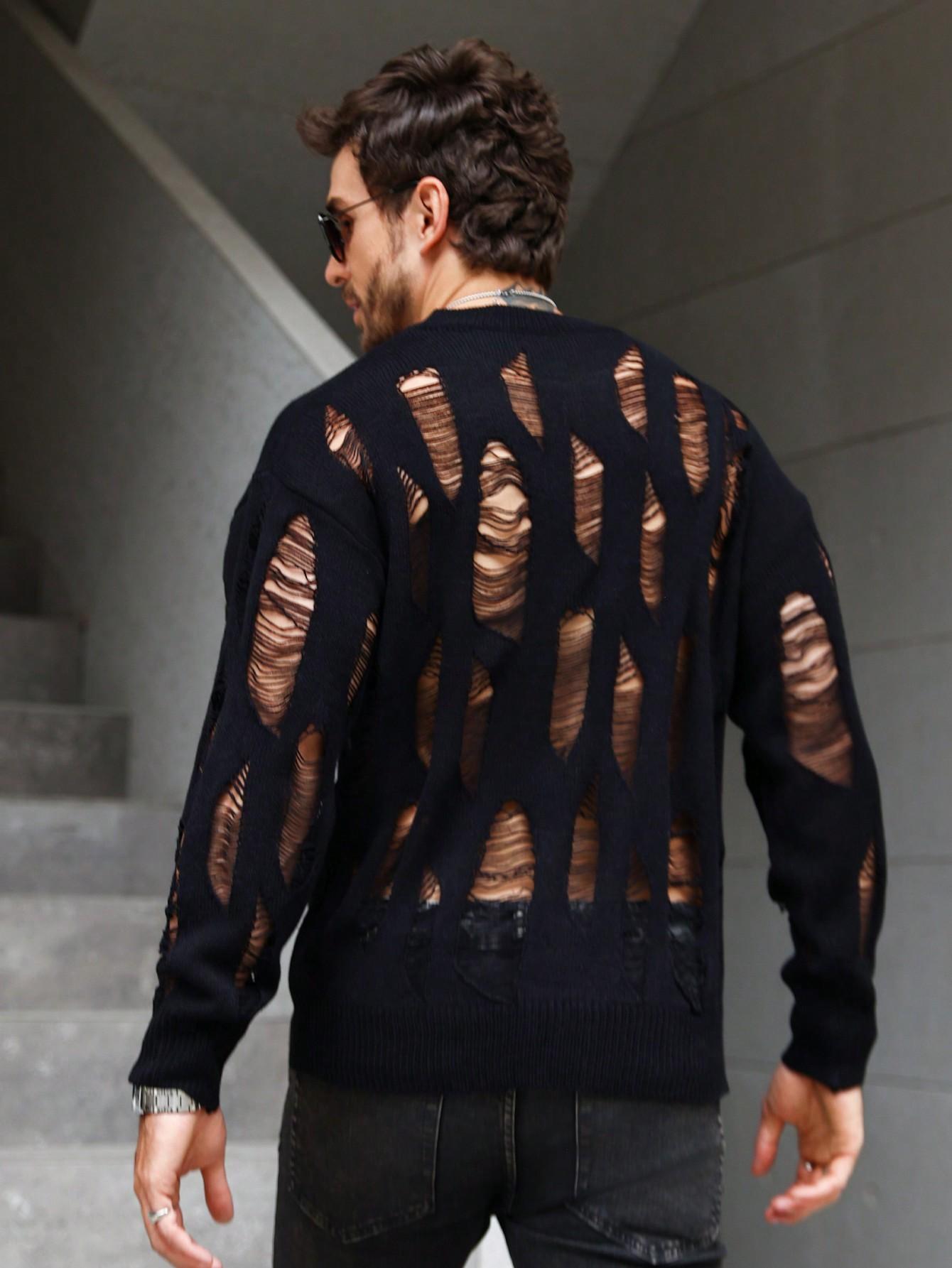 SHEIN CZARNY SWETER WYCIĘCIE S06__M