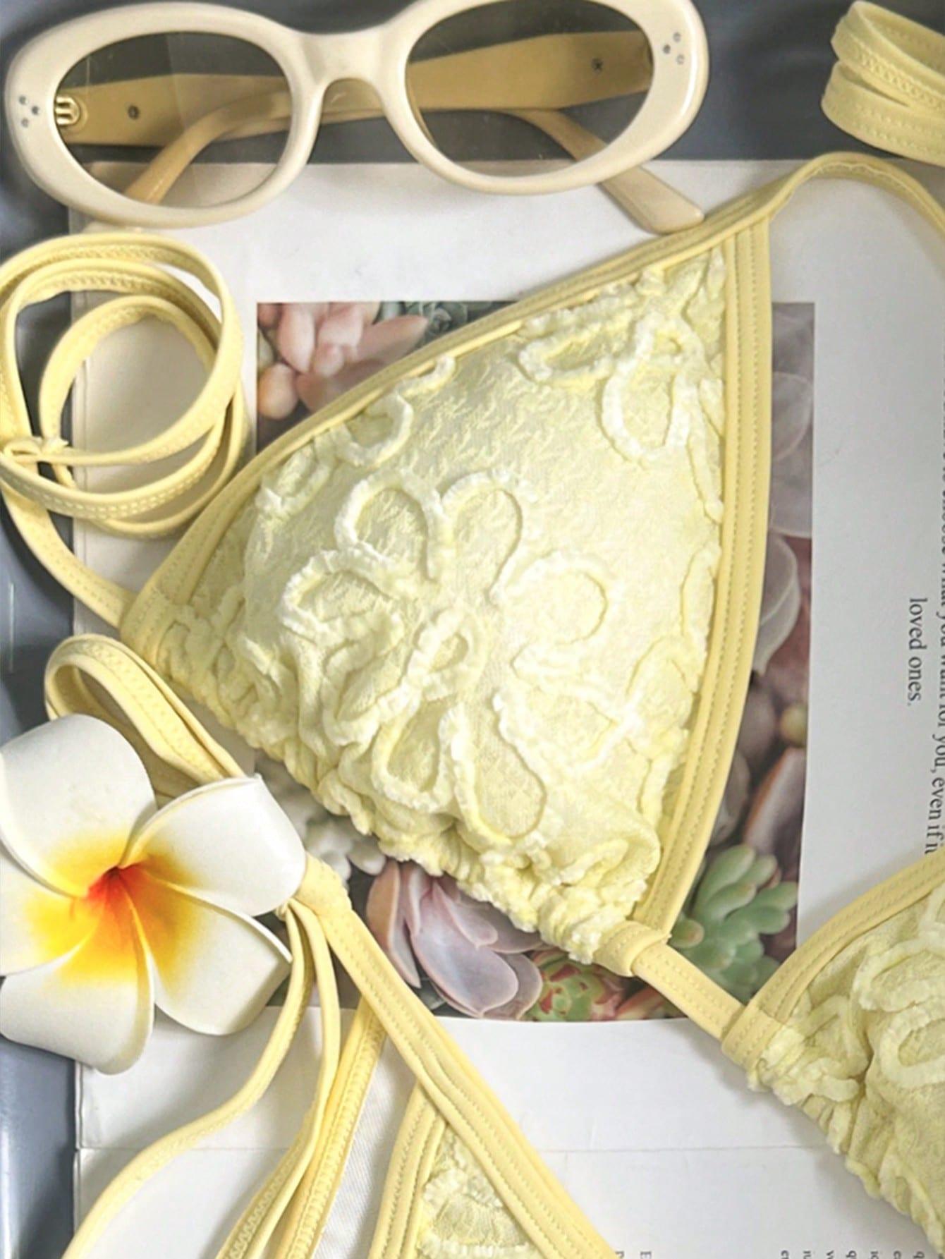 SHEIN ŻÓŁTY DWUCZĘŚCIOWY STRÓJ KĄPIELOWY S09__S