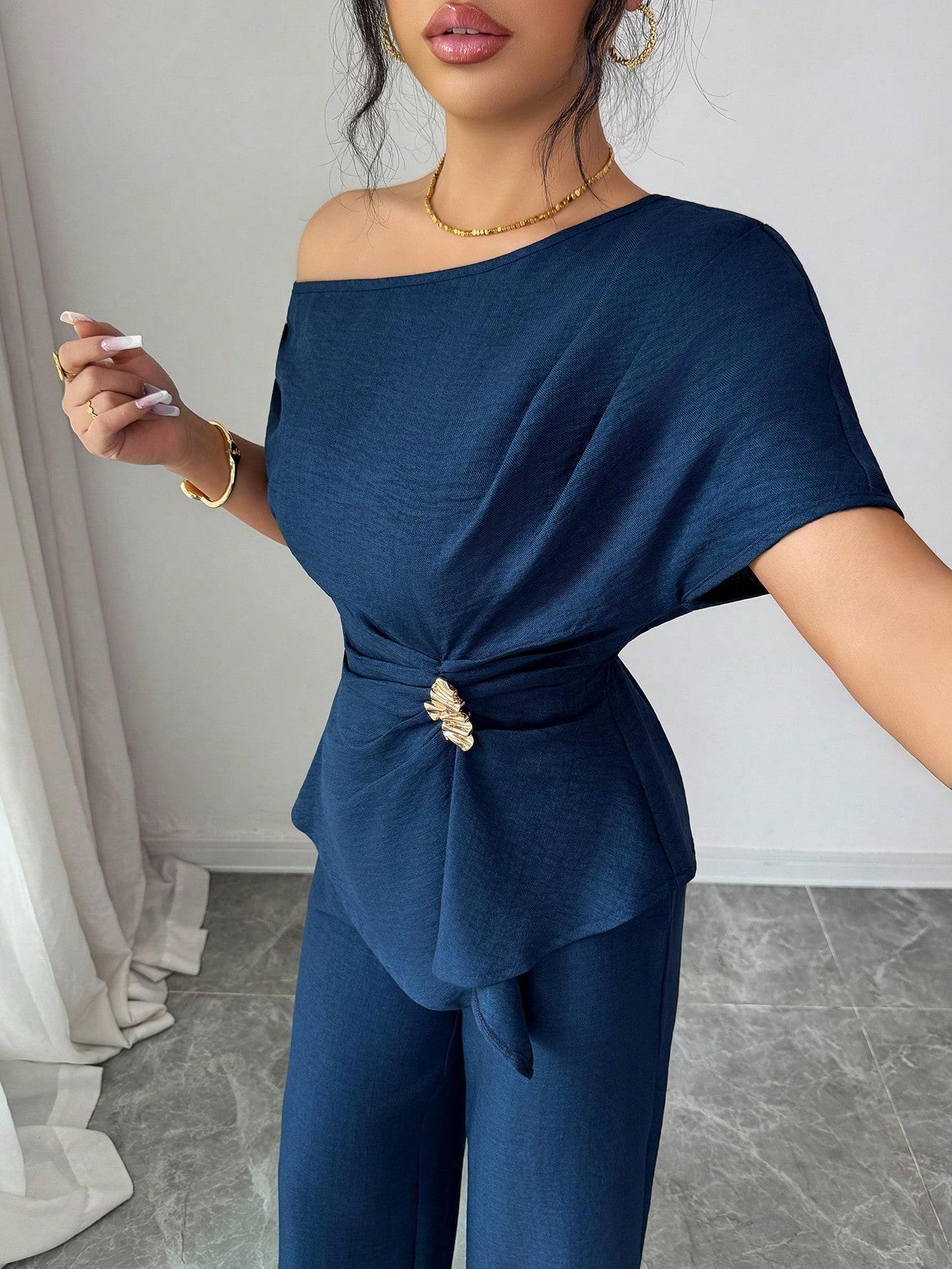 SHEIN NIEBIESKIE SPODNIE PROSTA NOGAWKA S06__L
