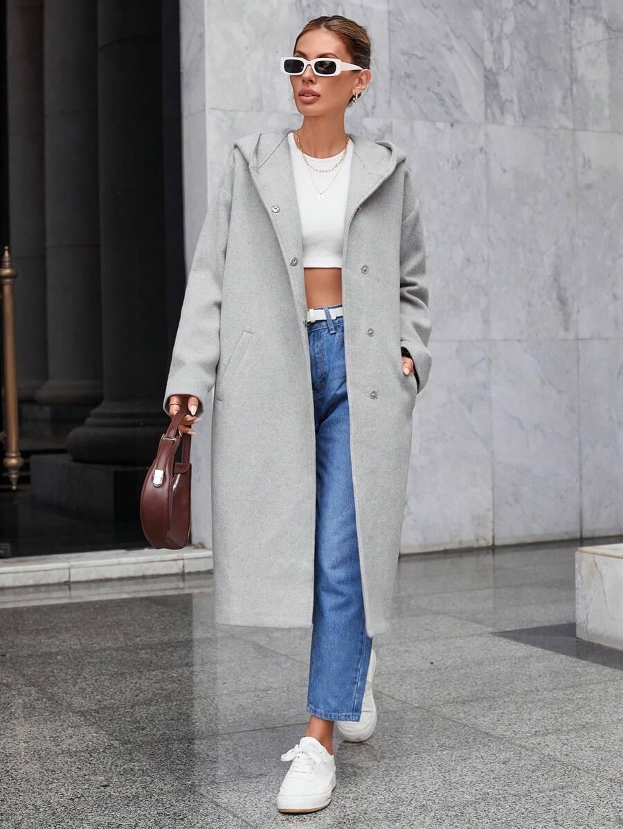 SHEIN SZARY PŁASZCZ KAPTUR W01__M