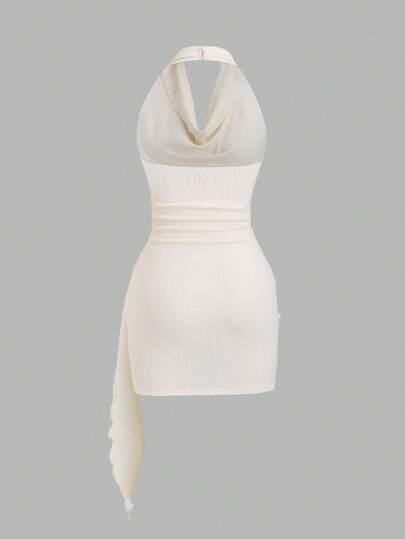 SHEIN KREMOWA MINI SUKIENKA ZDOBIENIE S06__M