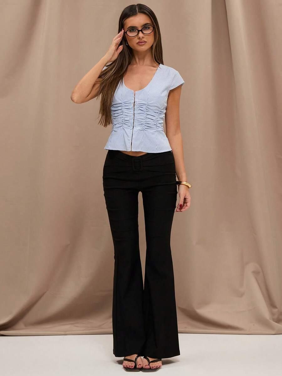 SHEIN BLUZKA WZÓR PASKI OKRĄGŁY DEKOLT S09__L