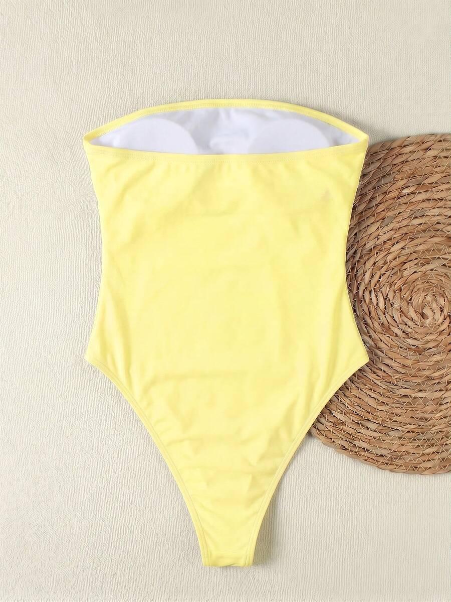 SHEIN ŻÓŁTY JEDNOCZĘŚCIOWY STRÓJ KĄPIELOWY DŻETY PK01__S