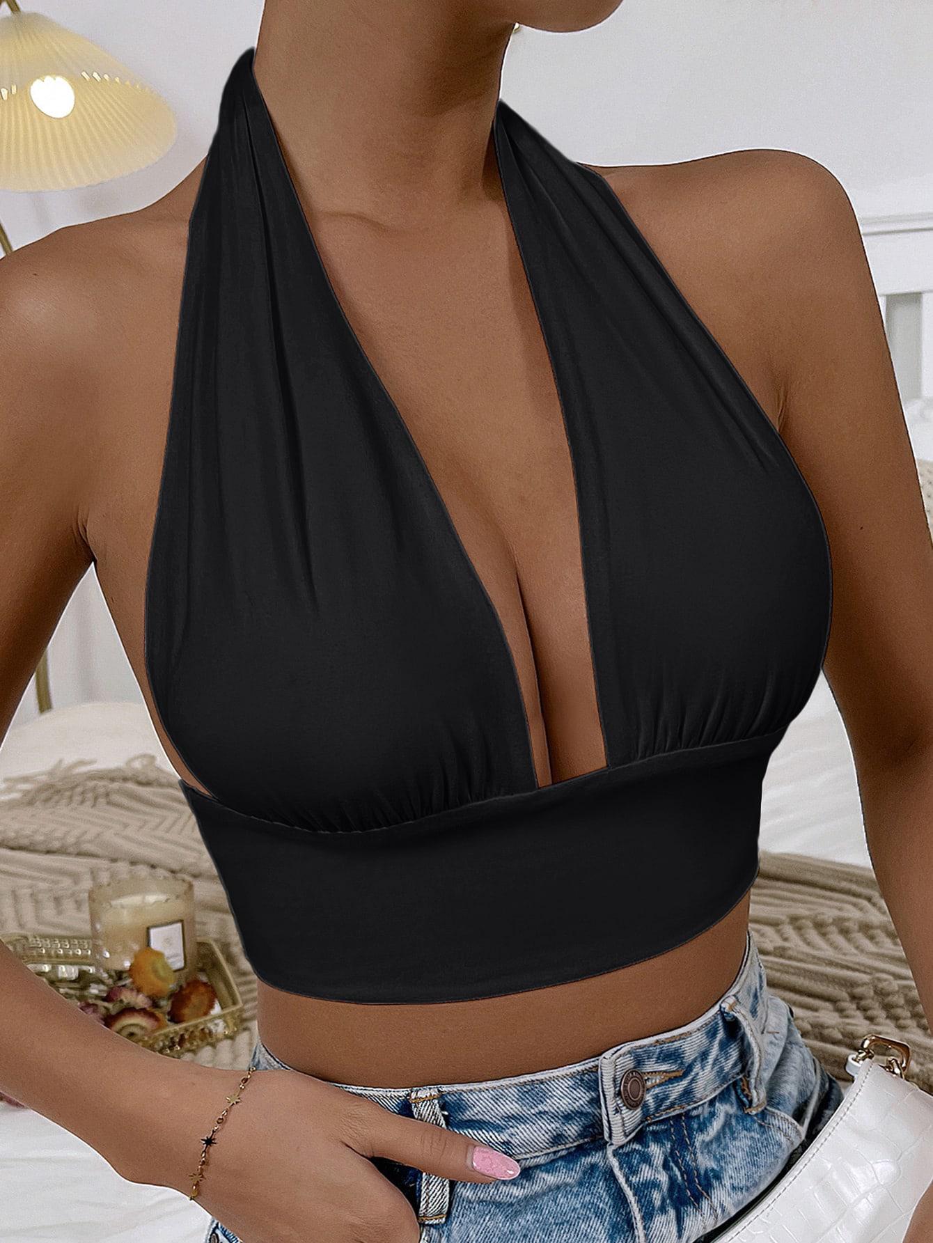 SHEIN CZARNY TOP WIĄZANIE S06__S