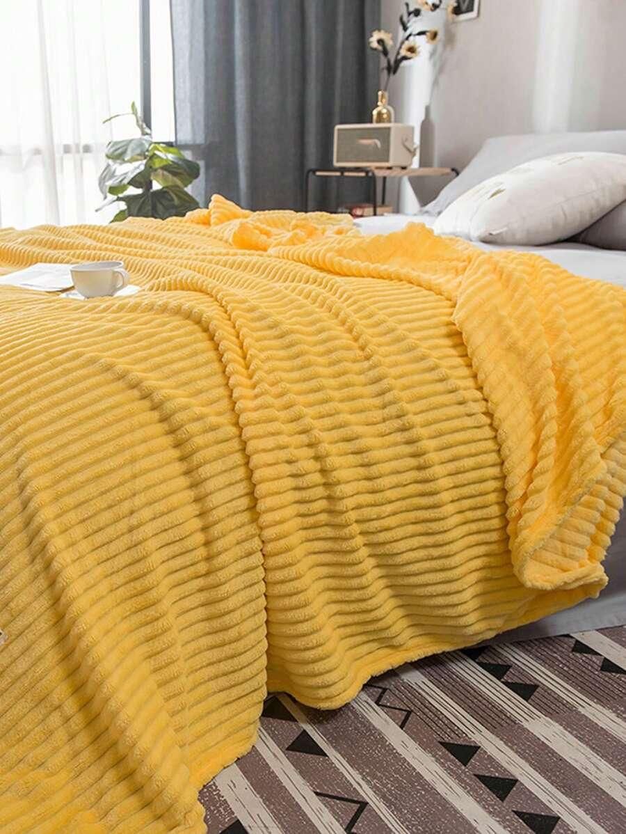 SHEIN ŻÓŁTY KOC PRĄŻKI S07__120X200