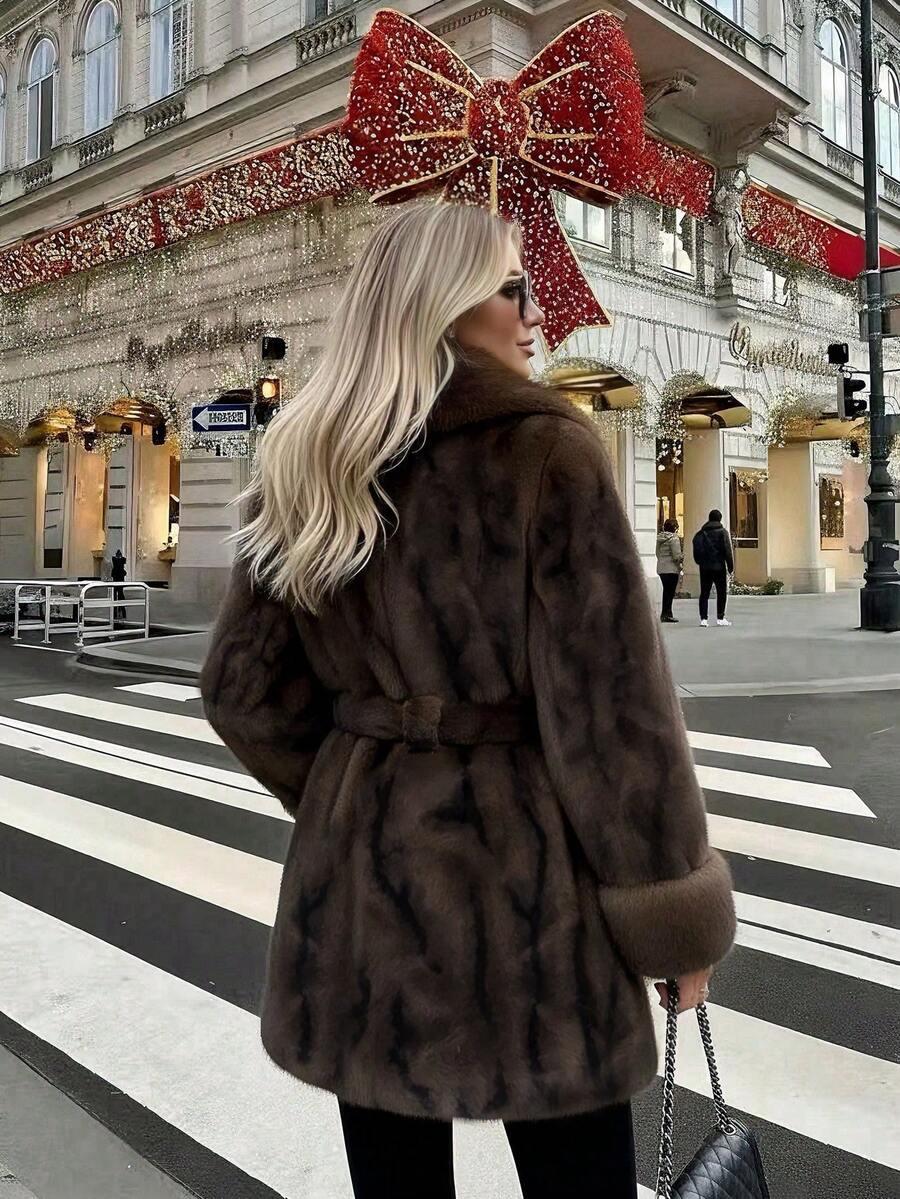 SHEIN BRĄZOWE SZTUCZNE FUTRO W01__M