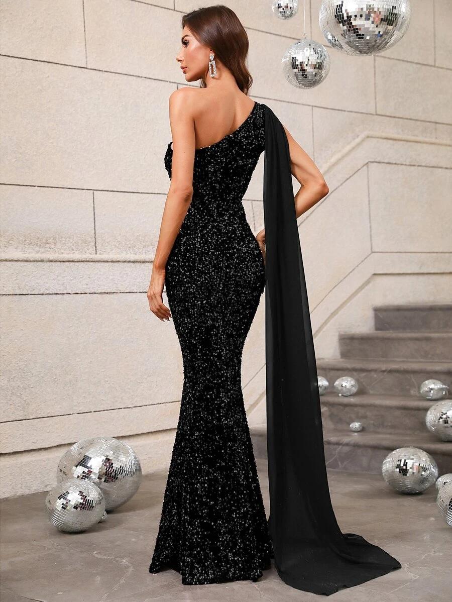 SHEIN CZARNA MAXI SUKIENKA CEKINY S06__M