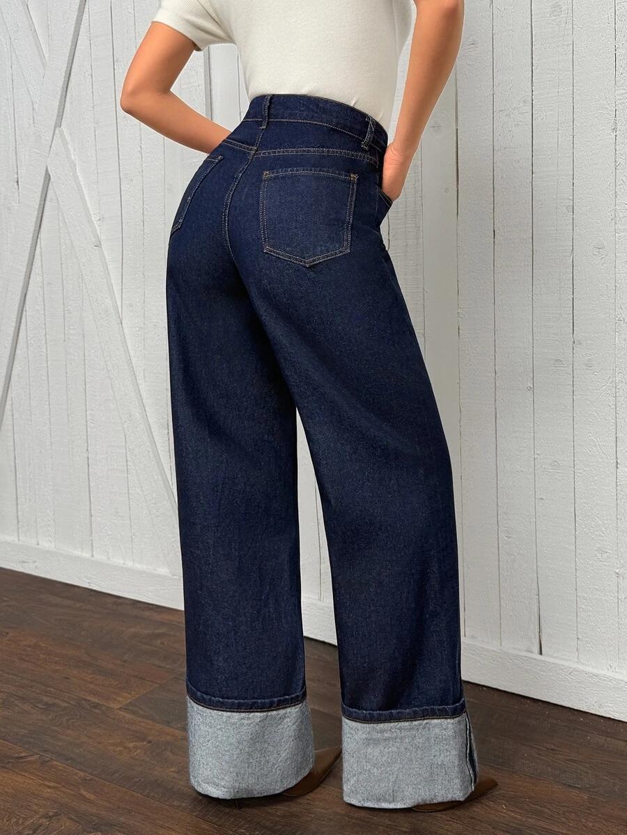 SHEIN GRANATOWE SPODNIE JEANS WYSOKI STAN PK01__46