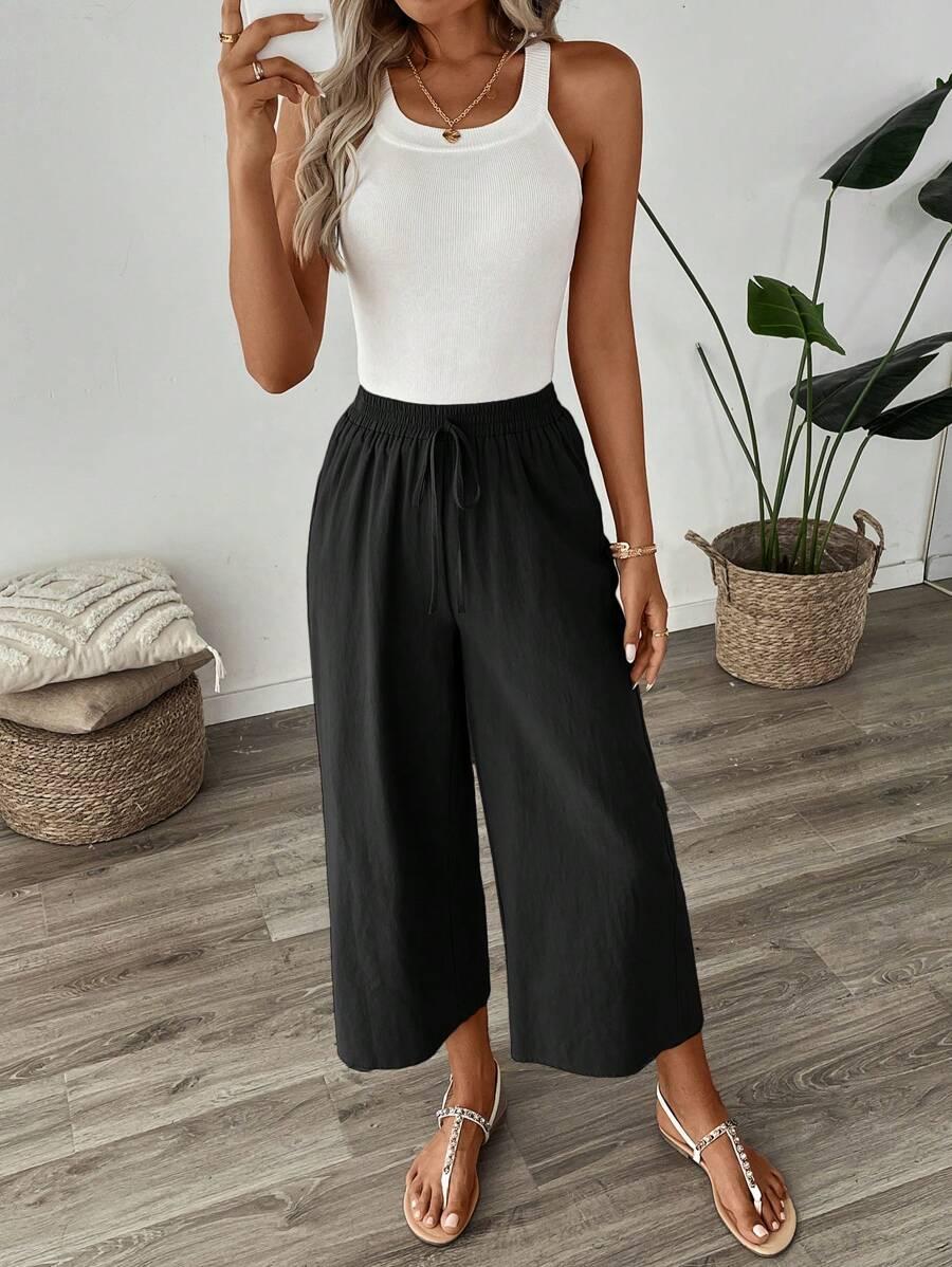 SHEIN CZARNE SPODNIE WIĄZANIE S06__46