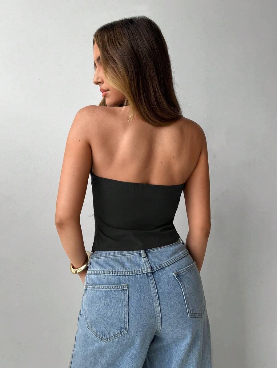 SHEIN CZARNY TOP V-NECK S06__S
