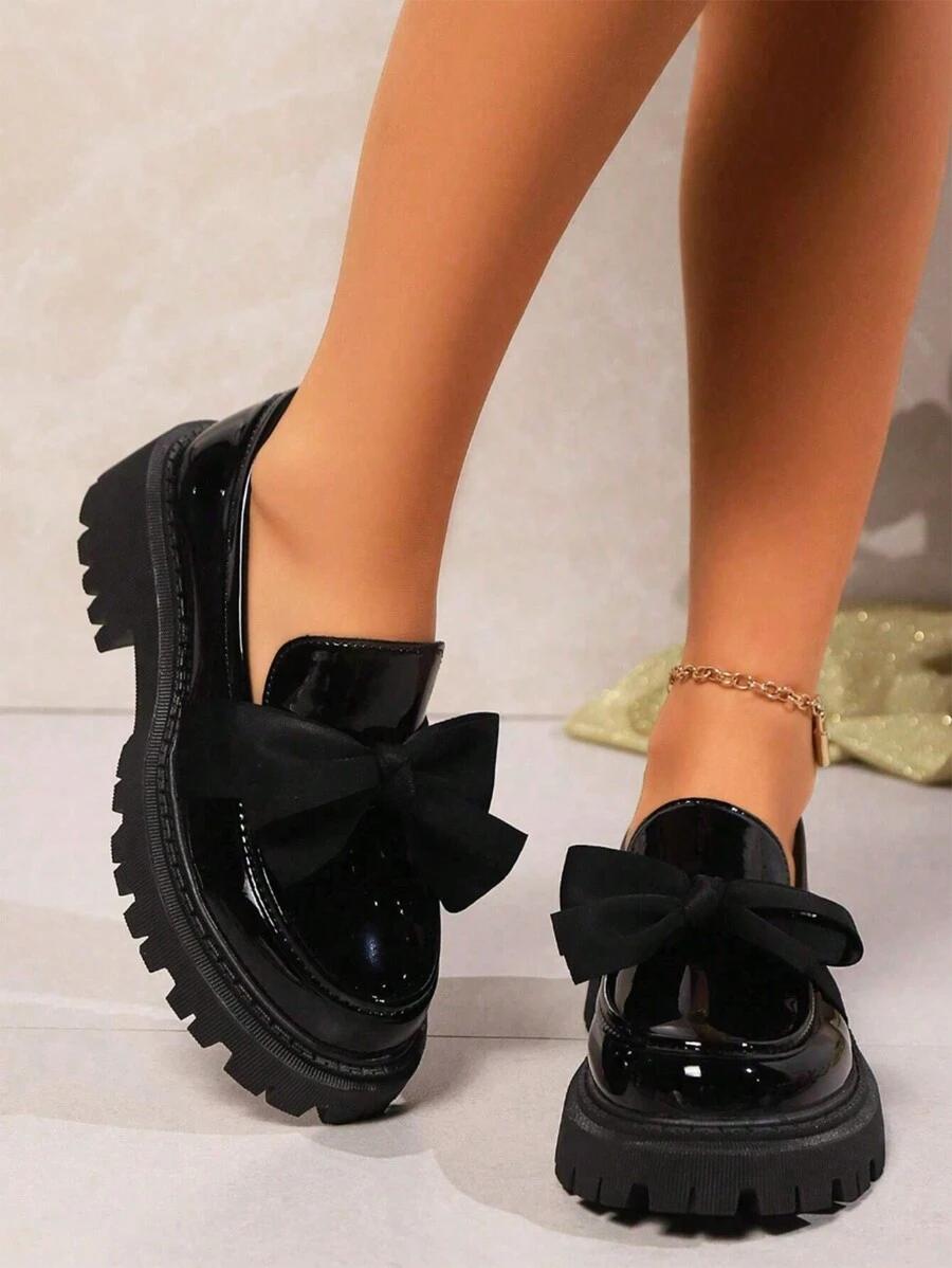 SHEIN CZARNE MOKASYNY ZDOBIENIE KOKARDA S06__35
