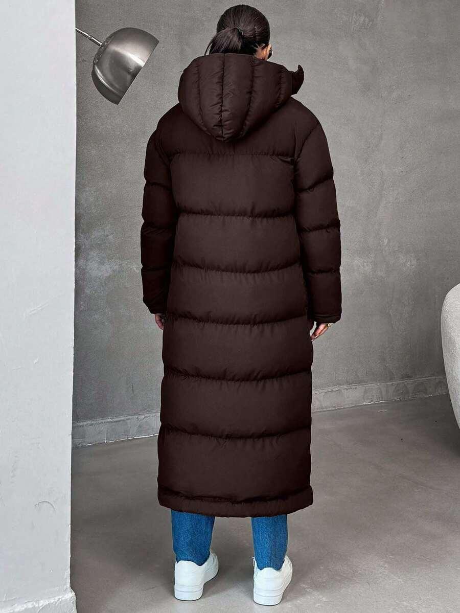SHEIN BRĄZOWA PIKOWANA KURTKA KAPTUR W01__S