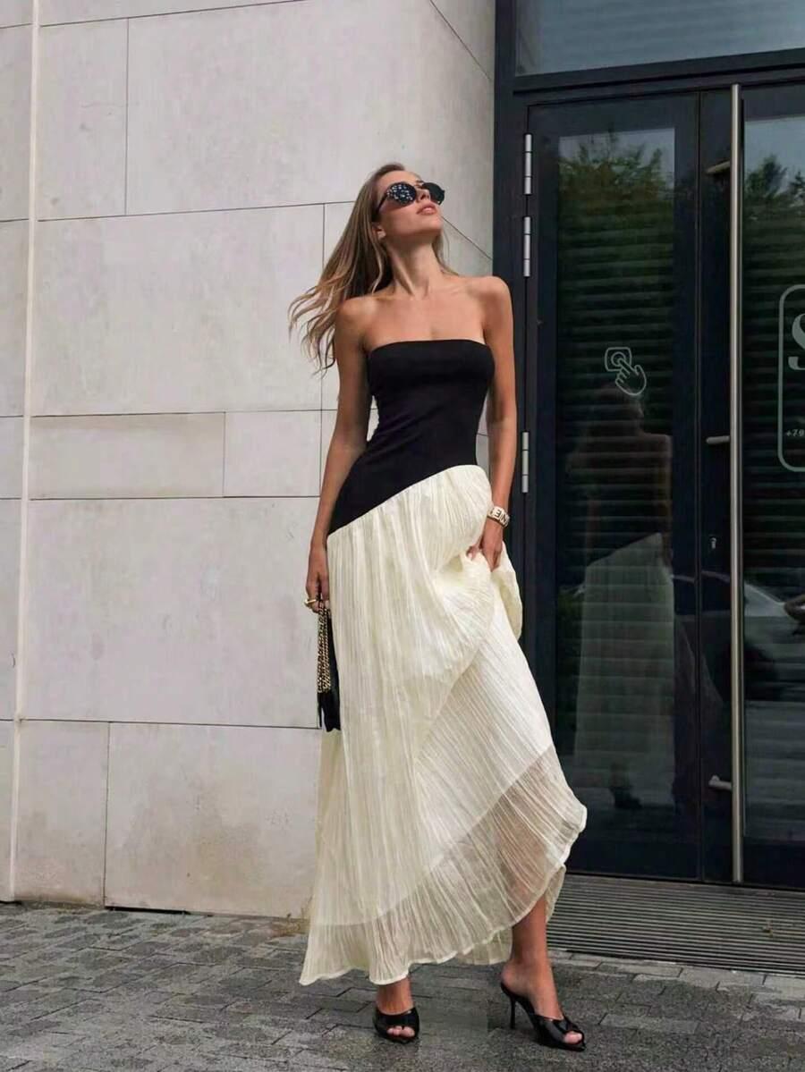 SHEIN MAXI SUKIENKA KONTRAST S06__XS